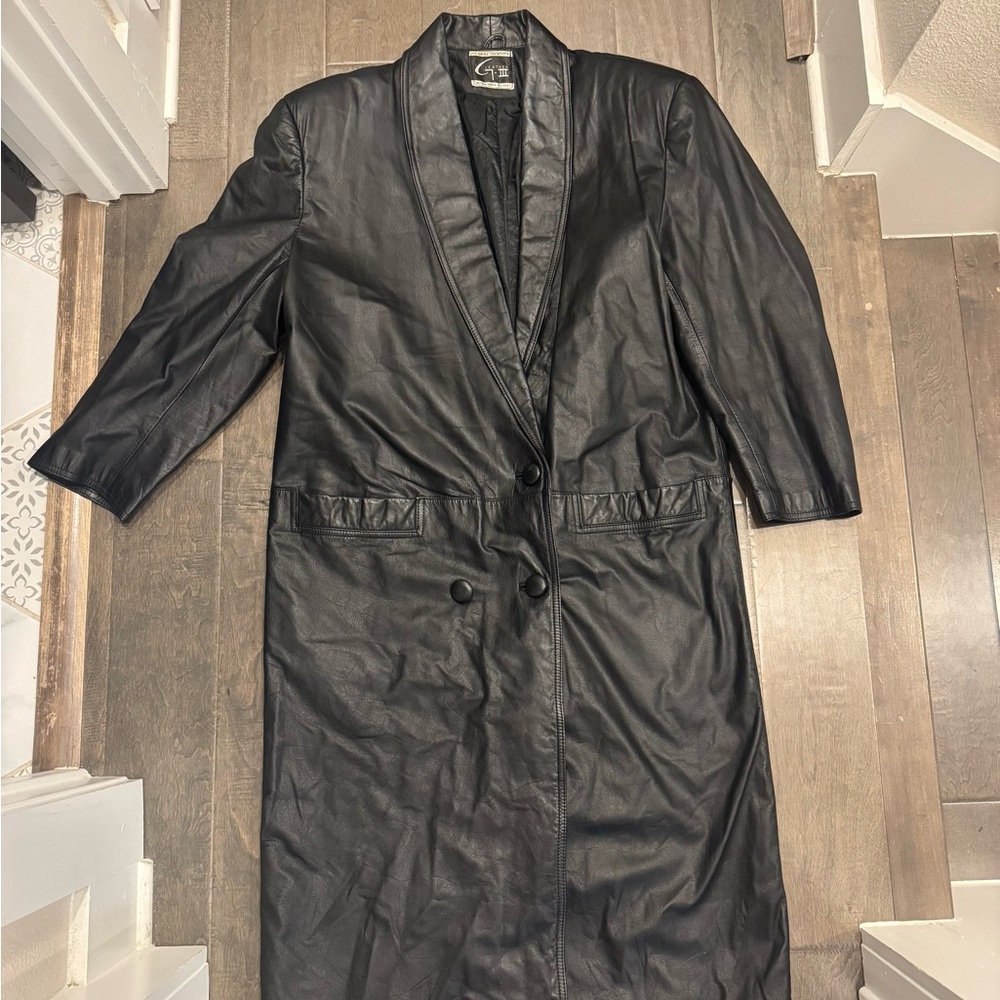 Vintage G-III Black Leather Oversized Trench - M